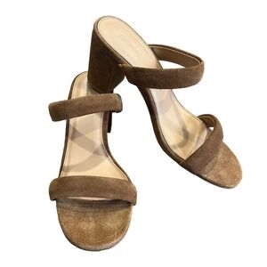 Soludos Ines Suede Open Toe Block Heel Sandals Walnut Brown Size 8.5